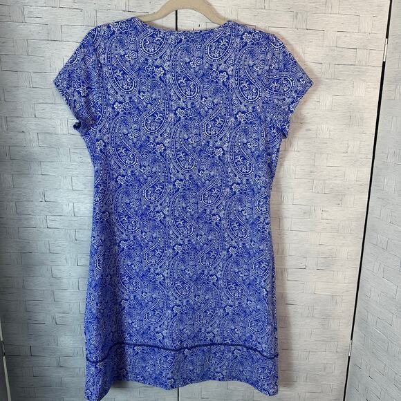 Lands End women’s dress cover-up T-shirt, Paisley, blue white coastal travel - Picture 2 of 7